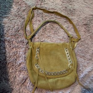 Kelsi Dagger Mustard Yellow Suede Bag with Striped Interior